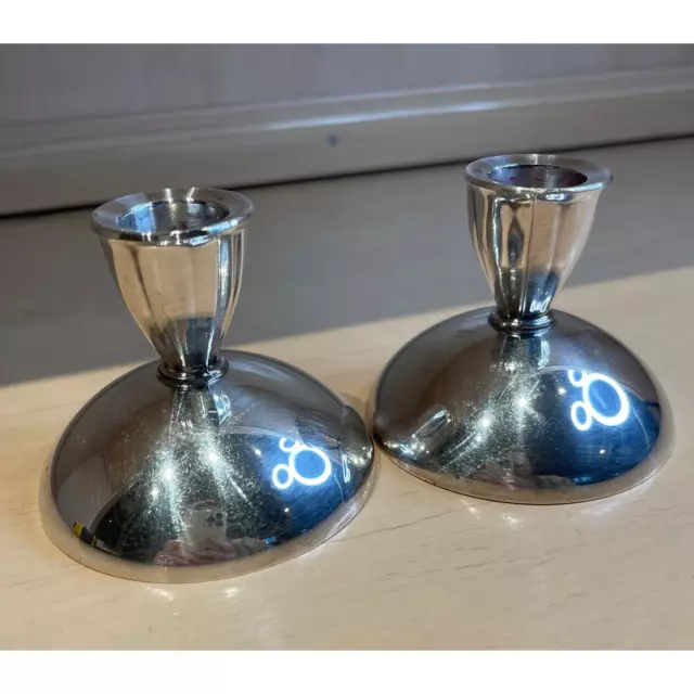 Oneida Silversmiths Art Deco Candlestick Pair 1970's 2.5" Tall Candle Holders