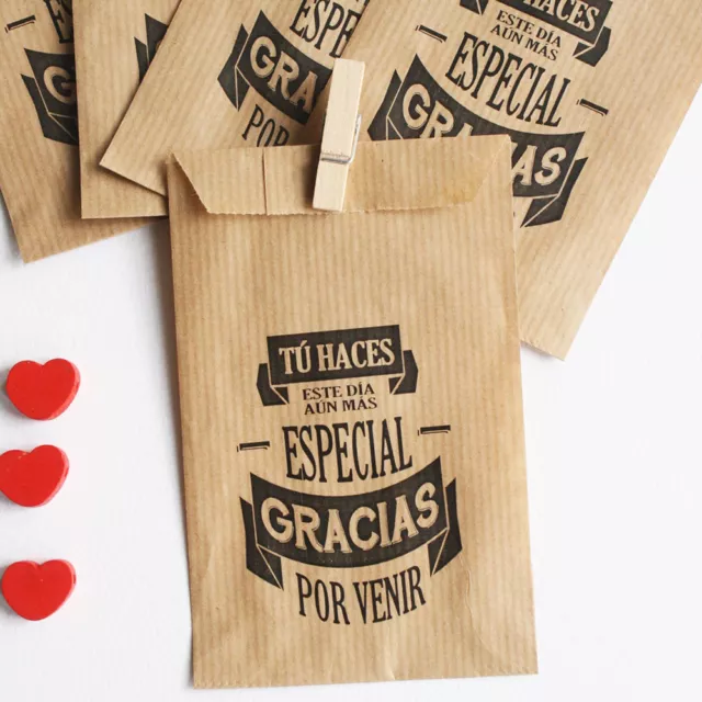 20 BOLSAS DE KRAFT "GRACIAS 3" (8 x 12 cm) para detalles de boda ode celebración 3