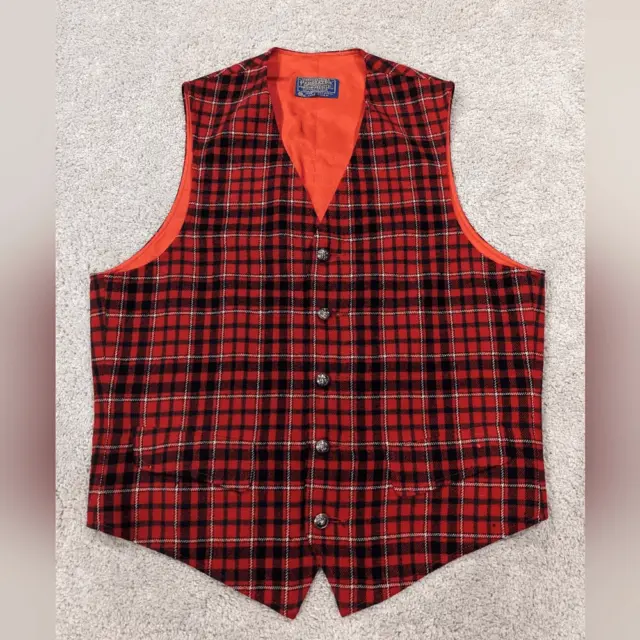 Pendleton Men's Vintage 70s 80s Plaid Vest Red Black Size Small or Medium