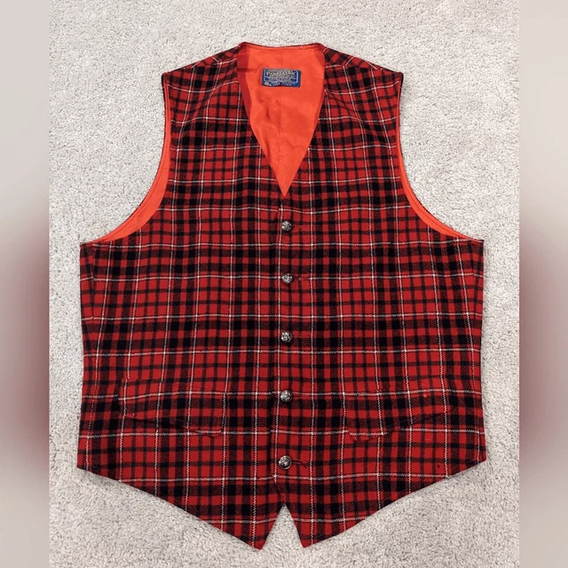 Pendleton Men's Vintage 70s 80s Plaid Vest Red Black Size Small or Medium