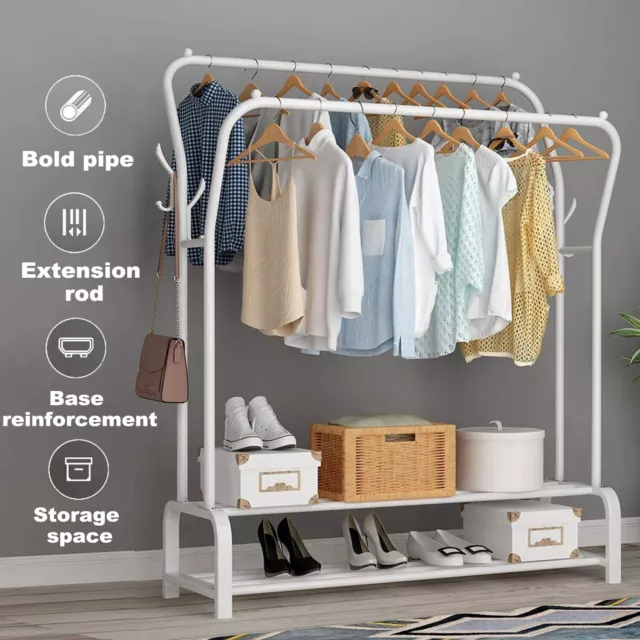 Heavy Duty Double Clothes Rail Hanging Rack Garment Display Stand Shoes Storage 2