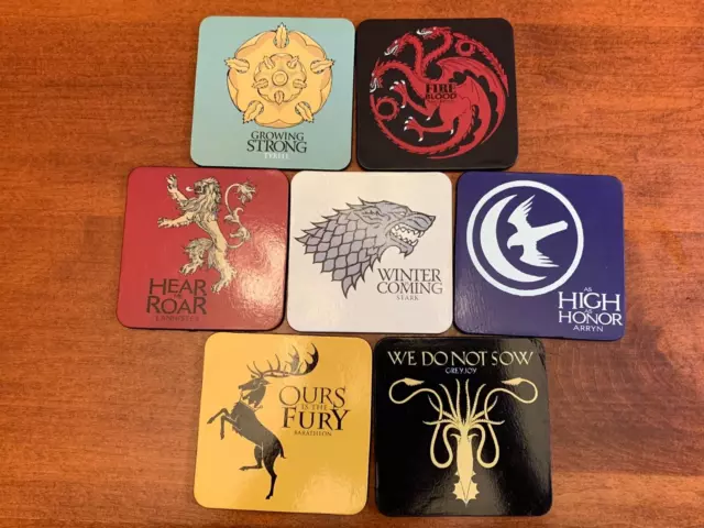 Game of Thrones Set of 8 House Sigil Coasters Targaryen Stark Lannister Tyrell