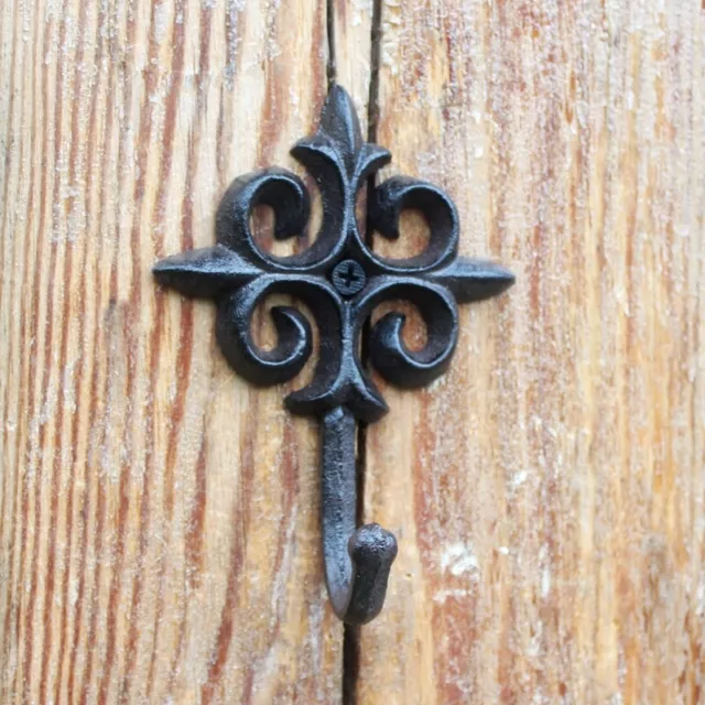 Large Cast Iron Hook Coat Hat Holder Heavy Duty Floral Shape Wall Decor Hanging