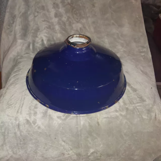 Vintage Cobalt Blue Porcelain Industrial Light Lamp Shade Barn Gas Station 14"