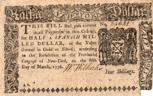 Continental Currency - March 5 1776 Half Dollar Note - FR: NY 189