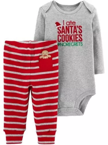 Carters Infant Gray I Ate Santa's Cookies #NOREGRETS Christmas Outfit 6 Months