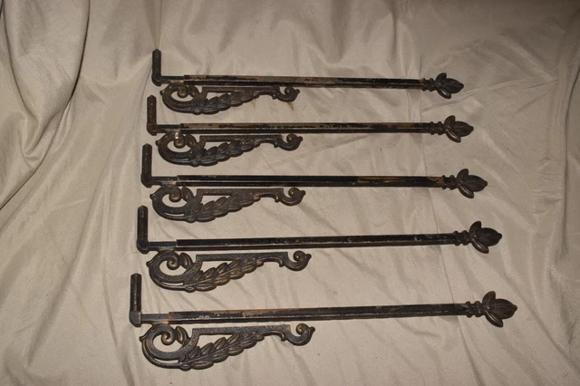 Lot Of 5 Vintage Adjustable Cast Iron Swing Arm Art Deco Curtain Drapery Rods