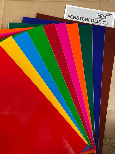 10 Blatt Folia Fensterfolie transparent bunt NEU 23x33 cm