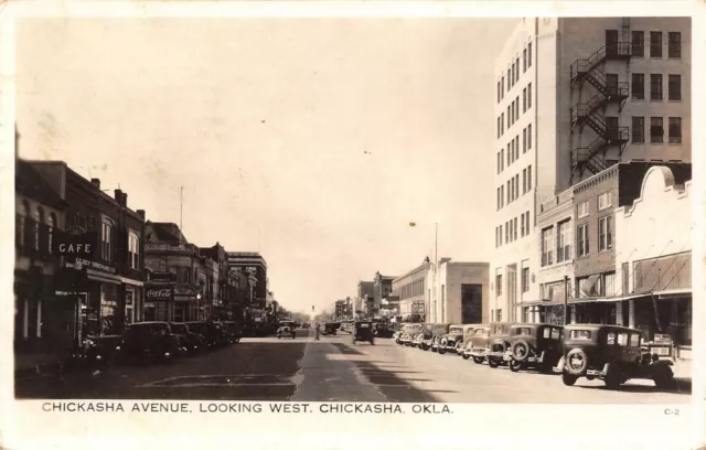 Chickasha OK Gilkey Hardware~Coca-Cola Sign~Deal Store~Art Deco Bank~RPPC 1939