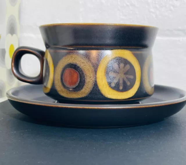 Vintage Retro Mid Century Denby Stoneware Arabesque Breakfast Cup & Saucer set