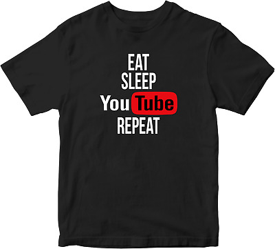 Eat Sleep Youtube Ripetere T-Shirt Videoblog Divertente Novità Vintage Da Regali