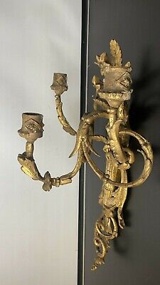 Large Antique Gilt Wood Gesso on Wood Classical Wall Triple Sconce, Candelabra 2