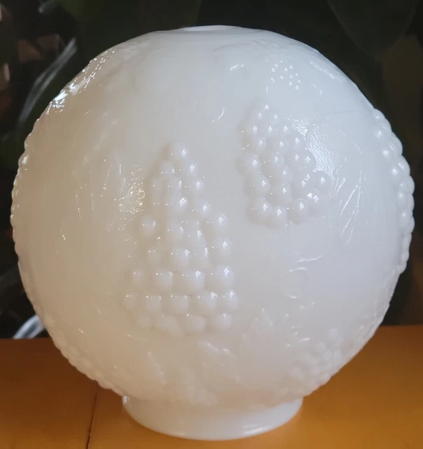 7 3/4" Milk Glass GWTW Oil Lamp Middle Ball With Grapes & Leaves Design