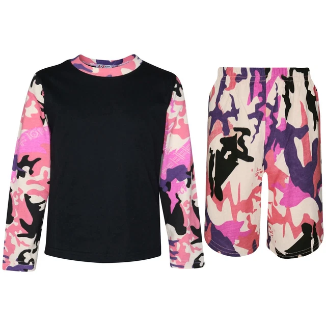 Ragazzi Pianura T Shirt Mimetico Rosa Confetto Top & Pantaloncini Estivi Vestiti