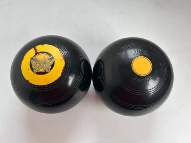 2 Lawn Bowls By A.F.Ayers Liverpool vintage Bias 2 Full