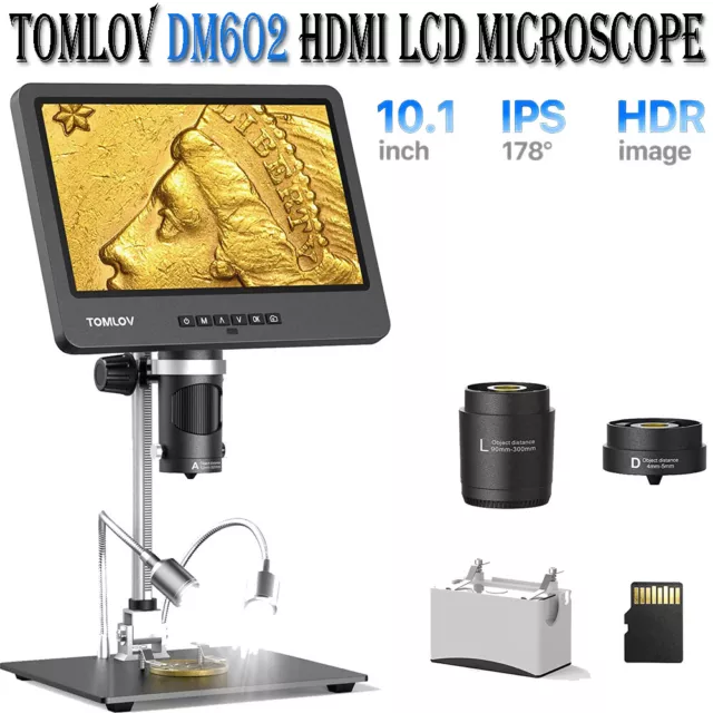 TOMLOV DM602 Triple Lens Digital Microscope 10.1" HDMI LCD Microscope Soldering