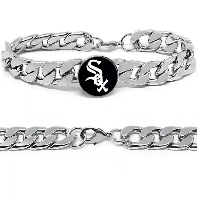 Chicago White Sox Mens Womens 12mm Wide Link Stainless Chain Bracelet Gift D4