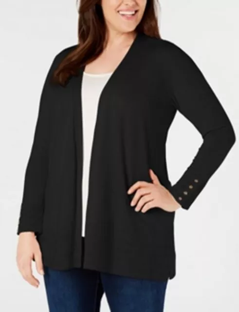 Charter Club Women's Open-Front Pointelle-Trim Completer Cardigan Plus Size 0X