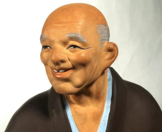 Vintage Japanese Hakata Urasaki Clay Figurine Elder Man Removable Hand 7.5" 2