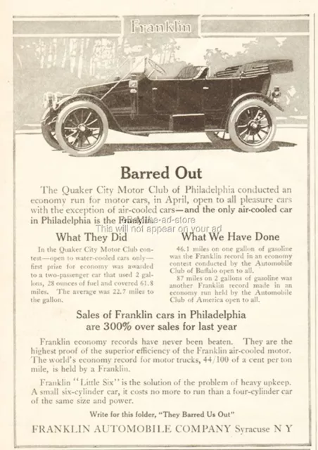 1912 Franklin Automobile Co Syracuse NY Quaker City Motor Club Philadelphia Ad