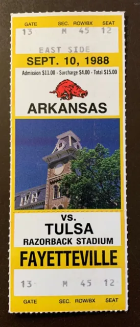 Arkansas Razorbacks 9/10/1988 ORIGINAL college football ticket vs Tulsa