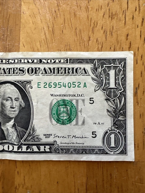 $1 One Dollar Bill Gas Pump Error Odometer Two Digits Raised 5 and 2 Series 2017