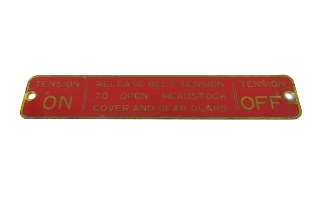 South Bend Lathe Cabinet Belt Tension Name Plate Tag 7/8" x 4-1/2" (#2)