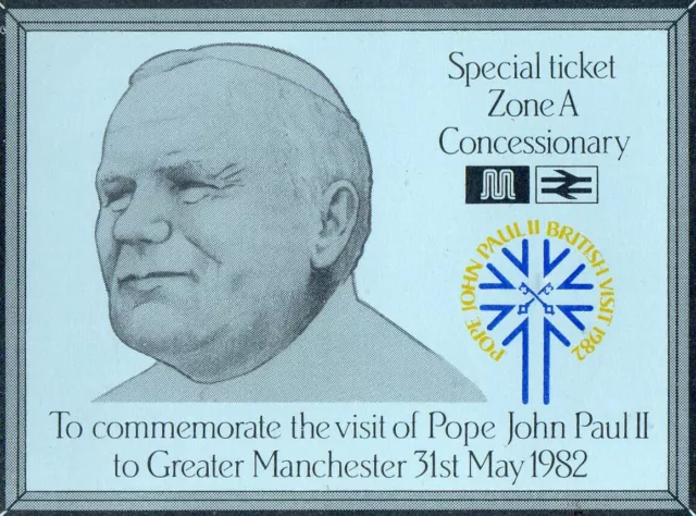 Pope John Paul Ii Manchester Visit May 1982 Travel Ticket Bus & Train Zone A