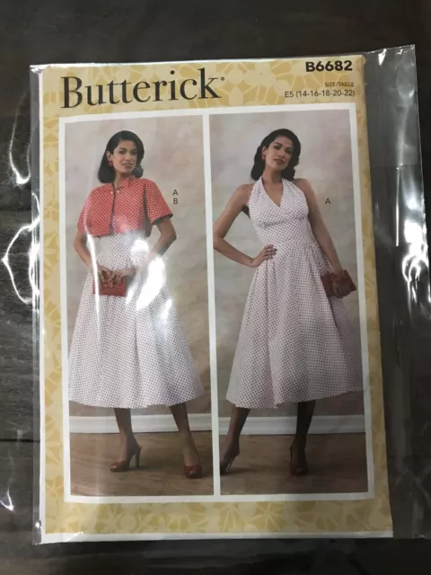 Butterick B6682 Sizes 6-14 Retro 1950s Halter Dress & Bolero Jacket FF Uncut