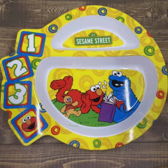 The First Years Sesame Street 123 Divided Plate Plastic 2005 Yellow Toddler