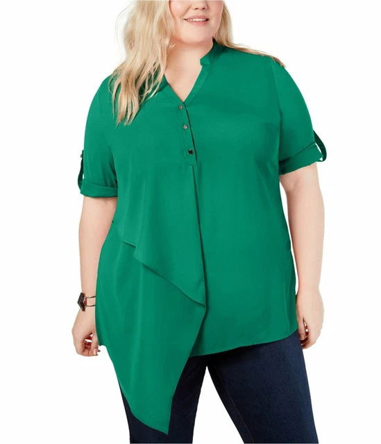 NY Collection Women's Asymmetrical Pullover Blouse Green NYC