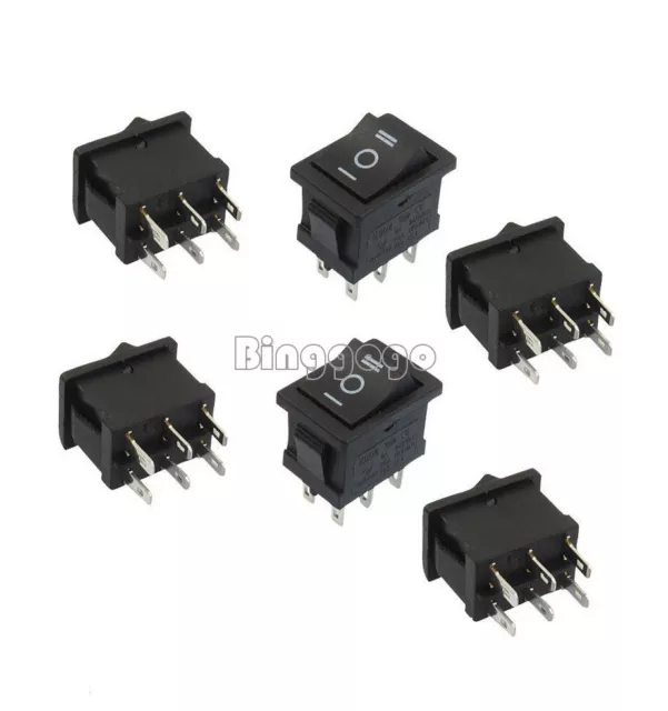 5PC DPDT ON-OFF-ON 3 Position Snap Boat Rocker Switch 6Pin AC 6A/250V 10A/125V