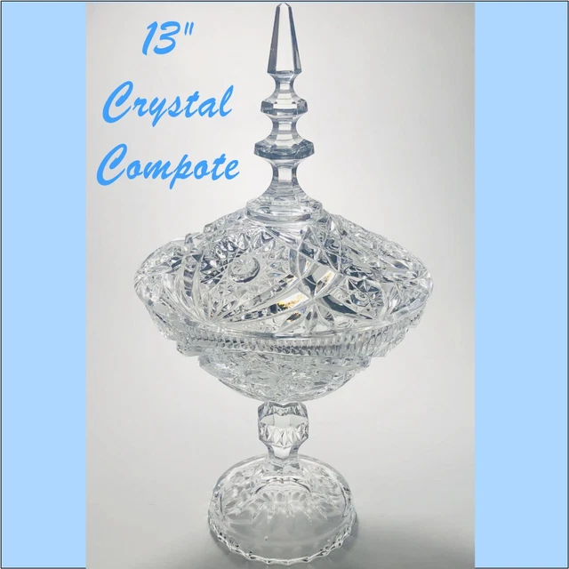 VTG American Classic Cut Crystal Glass Pedestal Bowl Compote 13" Lidded 4.1 lb