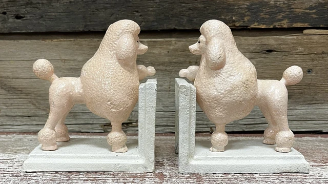 Cast Iron Pair of Pink Poodle Vintage-Style Heavy Bookends