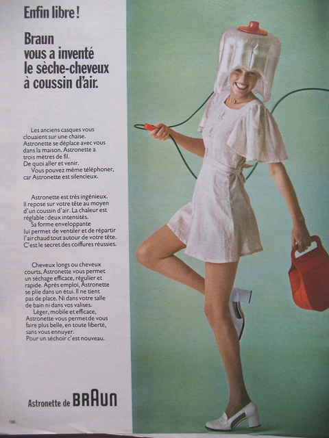Publicite De Presse Braun Seche Cheveux A Coussin D'air French Ad 1972
