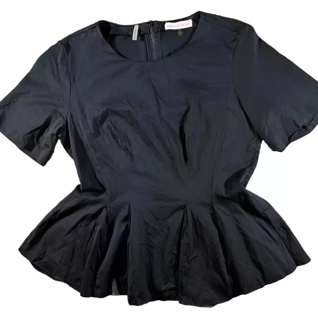 REBECCA TAYLOR Blouse Womens Small Black 100% Cotton Short Sleeve Peplum Top EUC