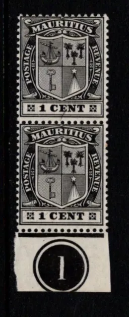 Mauritius 1910  1c SG 181 MNH vertical pair with marginal  CONTROL/PLATE NO.