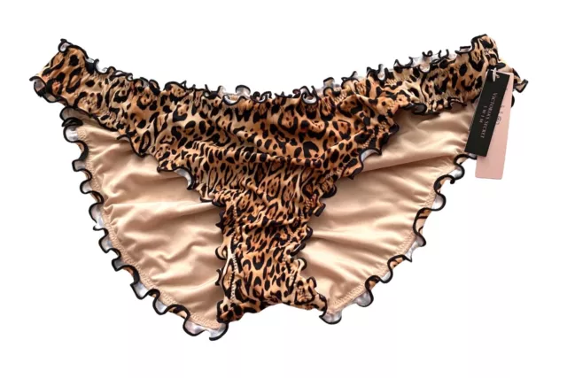 Victorias Secret Swim Bikini Bottom Natural Leopard Ruched Ruffle Cheeky XL