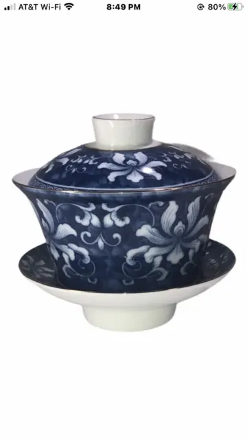 Jingdezhen Blue And White Porcelain Gaiwan/ Excellent 3 Piece Set