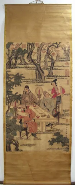 Excellent Old Chinese Scroll Painting "People" By Qiuying 仇英