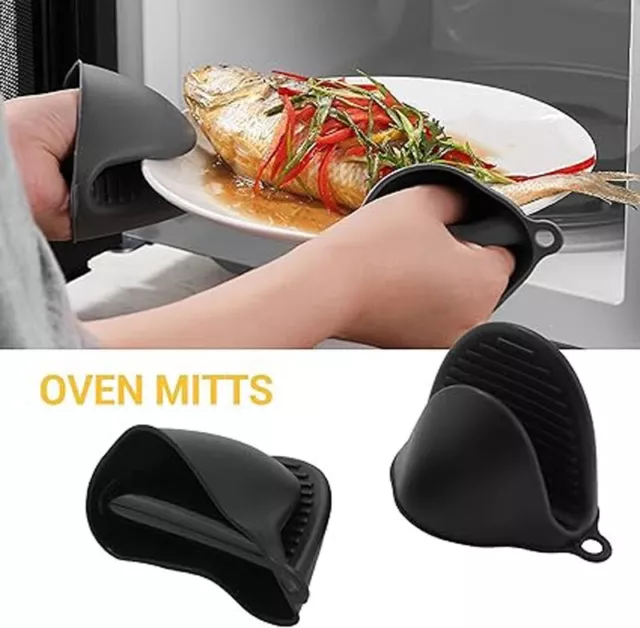 2Pcs Silicone Pot Holder Mini Oven Mitt Kitchen Heat Resistant Finger Grips UK