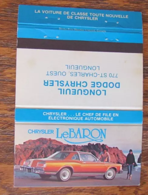 Chrysler Lebaron Car Dealer Matchbook Cover: Longueuil, Qc Empty Matchcover -B5