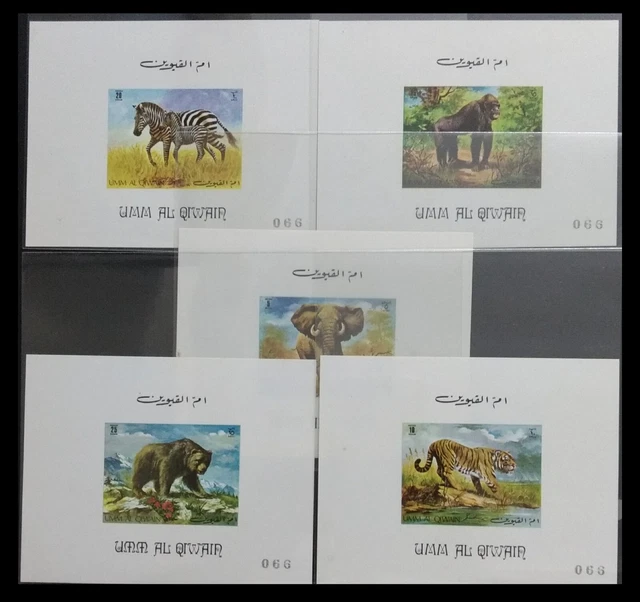 123.UMM Al Quiwain 1971 Set/5 Imperf Deluxe Briefmarke M/S Tieren, Tigers,