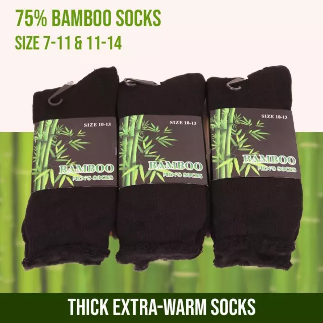 Bamboo Socks Thick Warm Winter Thermal Cushion Heavy Duty Soft Work Sock Black