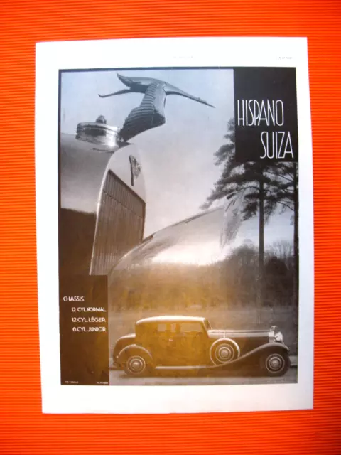Hispano Swisse Automobile 12 Cyl Chassis Press Advertisement Ad 1933