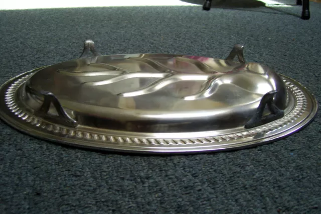 Vintage Silver Plated Footed Oval Meat Tray Serving Platter 16" X 11 3/4" 3