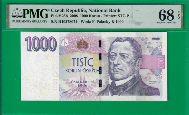 Czech Republic 1000 korun 2008, P25b, Superb Gem UNC *68* EPQ, Top POP!