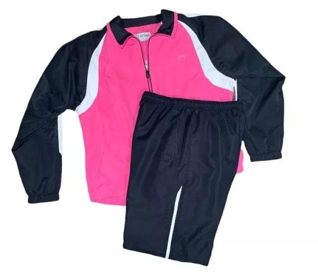 Wilson Pink Black White Tracksuit Outfit Set Jacket Pants Women Size Medium M