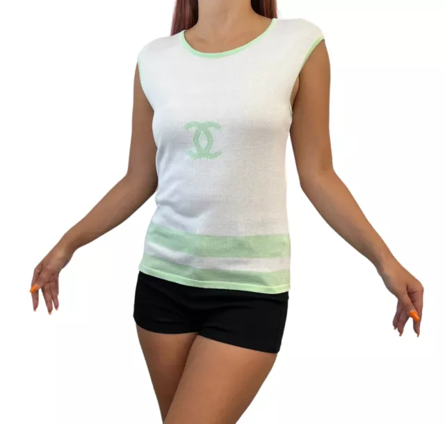 NEW CHANEL SPRING 2019 Net Racerback Tank with CC Logo White Size 38  $1,600.00 - PicClick
