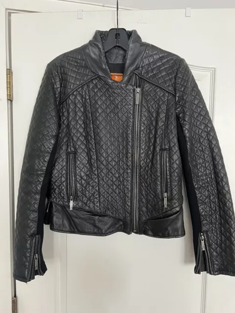 Michael Kors Women’s Genuine Lambskin Leather Black Quilted Moto Jacket Size M